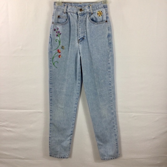 Vintage Denim - 1980’S high rise floral embroidered jeans